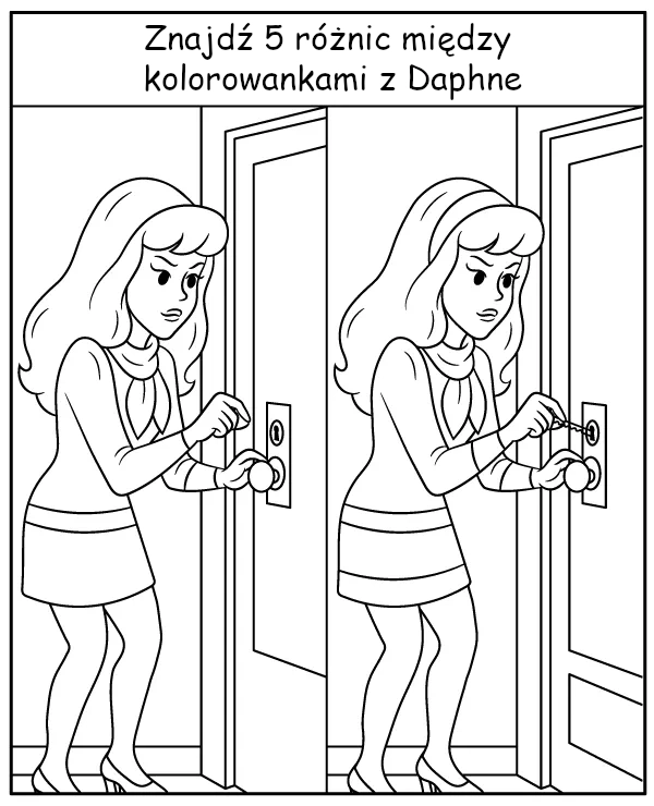 Znajdź 5 różnic między obrazkami Daphne z bajki Scooby Doo