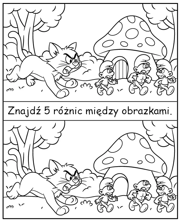 Znajdź różnice między obrazkami - zadanie dla dzieci Smerfy i klakier