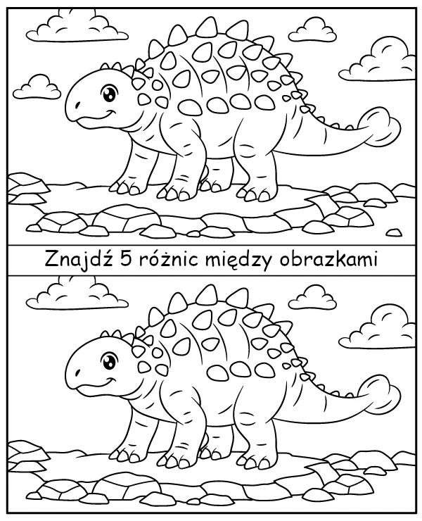 Znajdź 5 różnic między obrazkami z dinozaurem