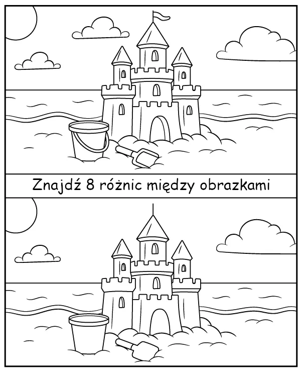 Znajdź 8 różnic między obrazkami z zamkiem na piasku