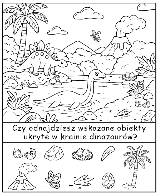 Dinozaury i ukryte przedmioty - ćwiczenie na spostrzegawczość dla dzieci