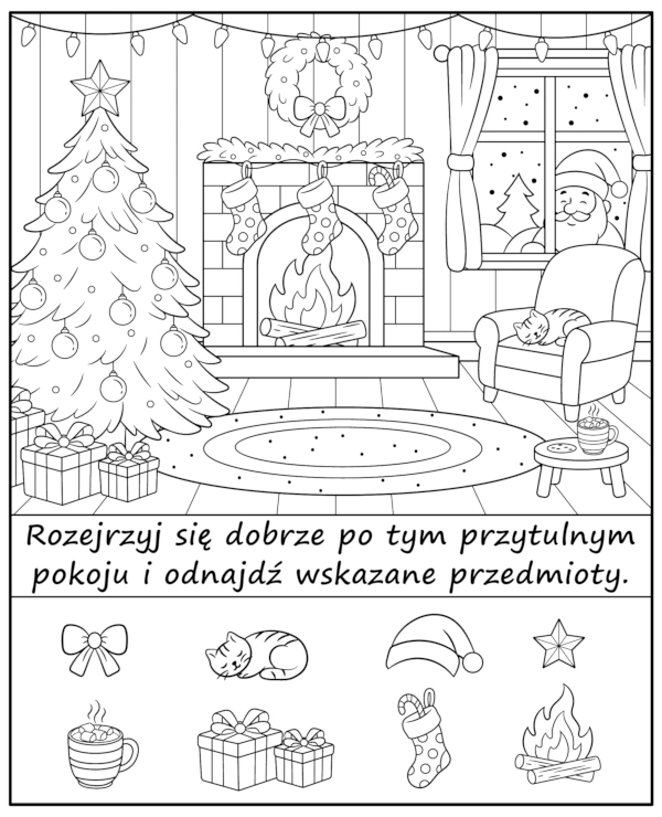 Ukryte świąteczne przedmioty - zadanie na spostrzegawczość dla dzieci