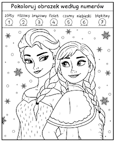 Pokoloruj według numerów Frozen Elsa i Anna kolorowanka do druku dla dzieci