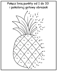 Połącz numery i pokoloruj ananasa - zadanie dla dzieci