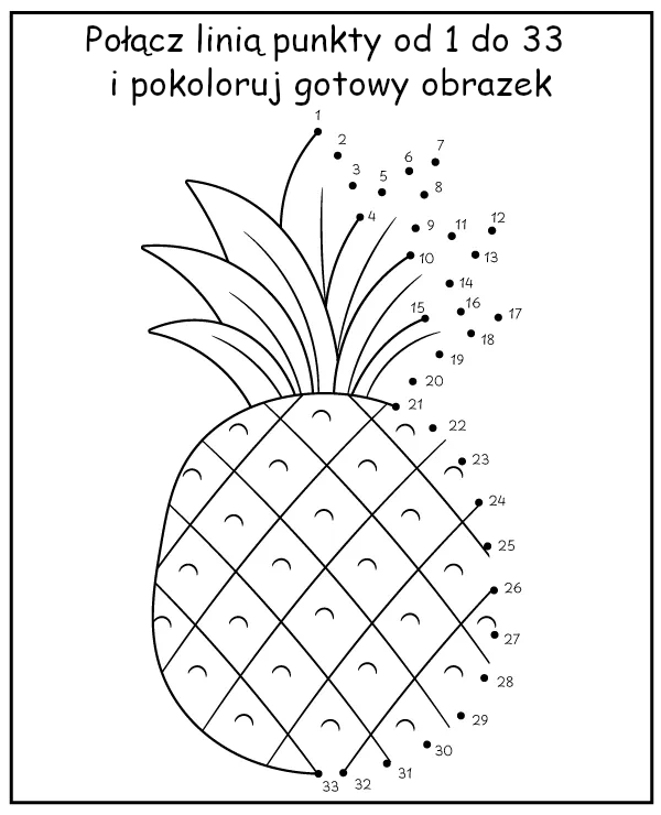 Połącz numery i pokoloruj ananasa