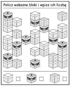 Policz przedmioty na obrazku Minecraft - zadanie do druku dla dzieci