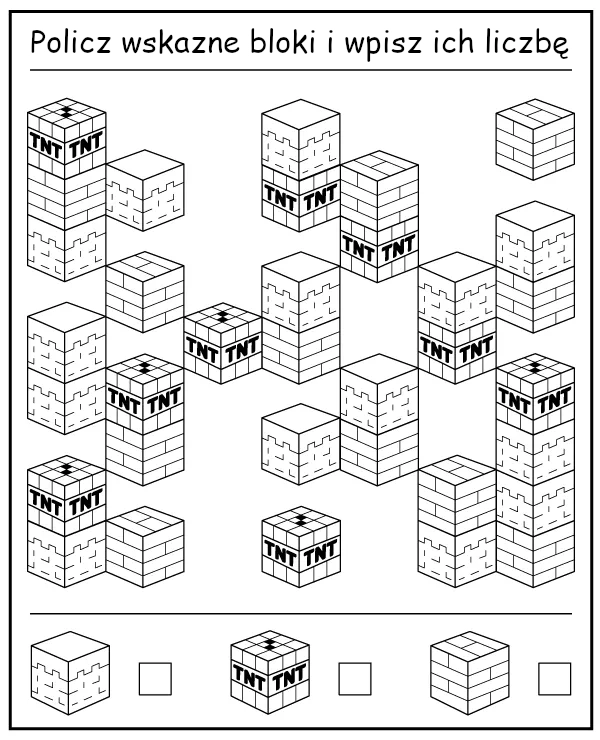 Policz przedmioty Minecraft - zadanie do druku dla dzieci