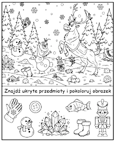 Znajdź ukryte przedmioty - Olaf i Sven zadanie do wydruku Kraina Lodu mobile