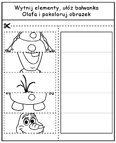 Wytnij elementy i ułóż kolorowankę Olaf Kraina Lodu - zadanie dla dzieci do wydruku mobile