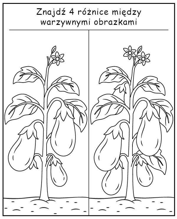 Znajdź 4 różnice między obrazkami z bakłażanem - zadanie do druku dla dzieci