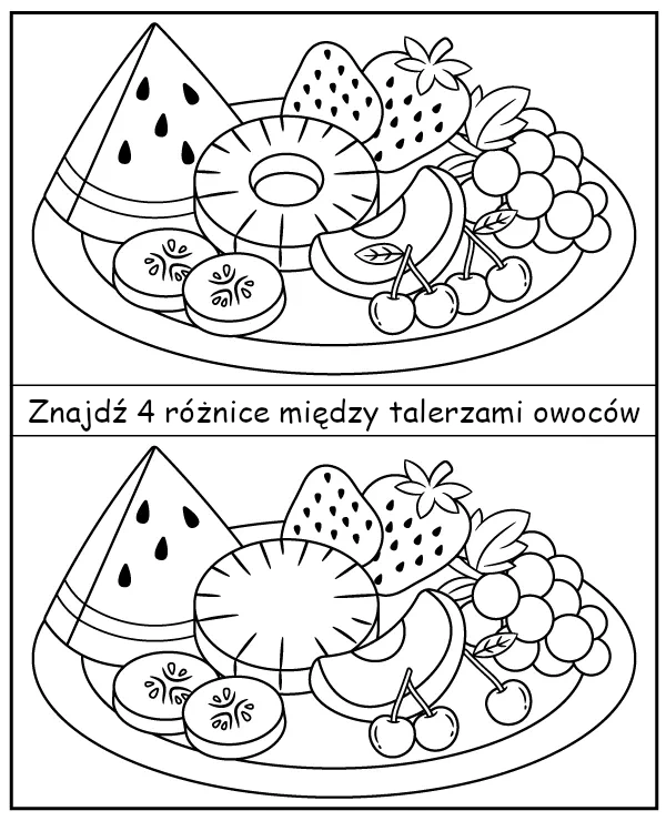 Znajdź 4 różnice między obrazkami z owocami