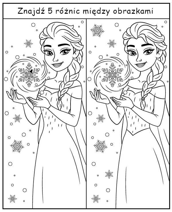 Znajdź 5 różnic między obrazkami z Elsą Kraina Lodu