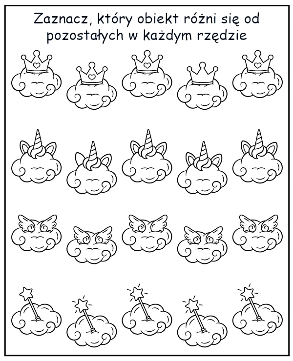 Wskaż inny przedmiot - zadanie dla dzieci do wydruku