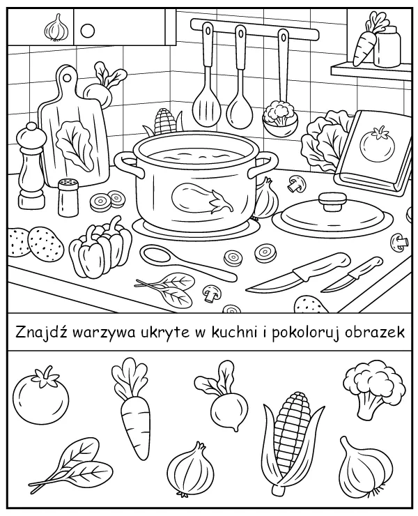 Znajdź warzywa ukryte na kolorowance - materiały edukacyjne dla dzieci