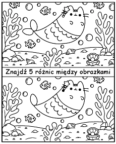 Znajdź 5 różnic między obrazkami Pusheen syrena mobile