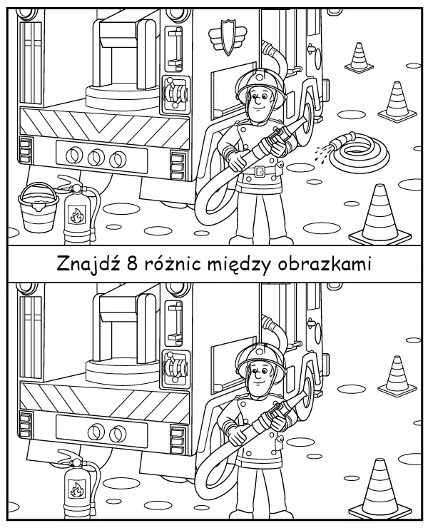 Znajdź 8 różnic - zadanie kolorowanka Strażak Sam