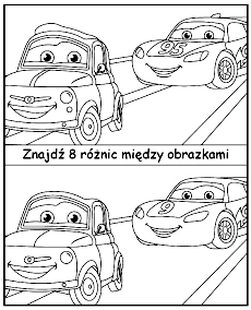 Znajdź 8 różnic - kolorowanka zadanie Zygzak Auta mini