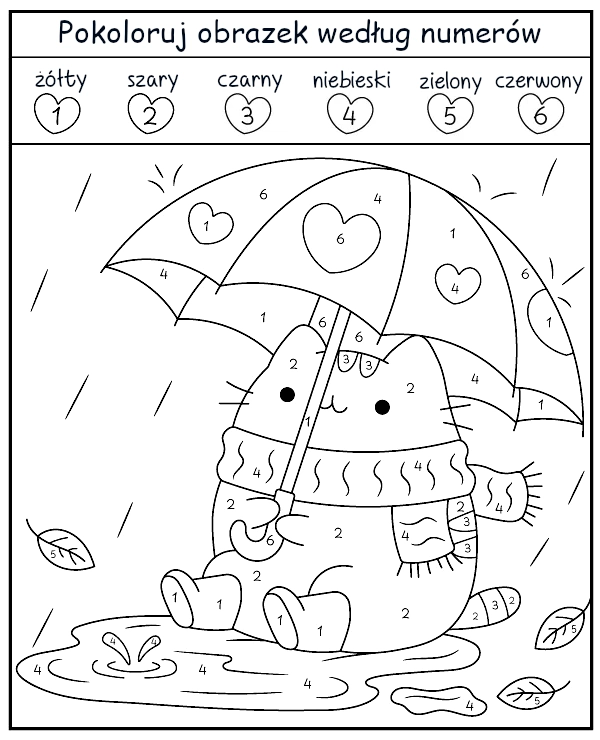 Pokoloruj według numerów Pusheen kolorowanka do druku
