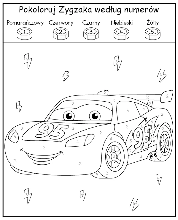 Pokoloruj kolorowankę Zygzaka według numerów Cars