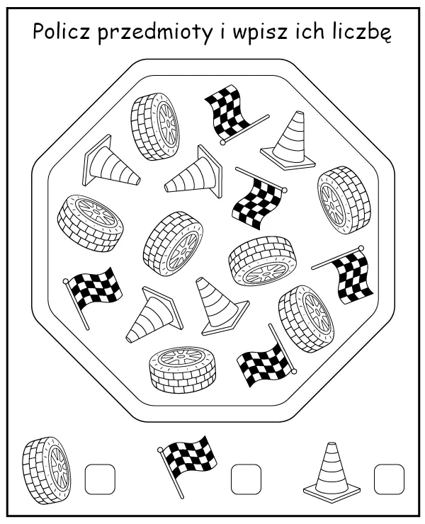 Policz przedmioty z bajki Auta - zadanie dla dzieci