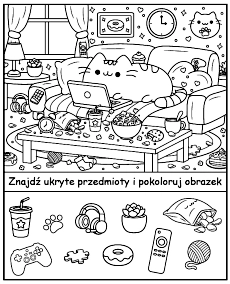 Znajdź ukryte przedmioty na kolorowance Pusheen z laptopem mobile