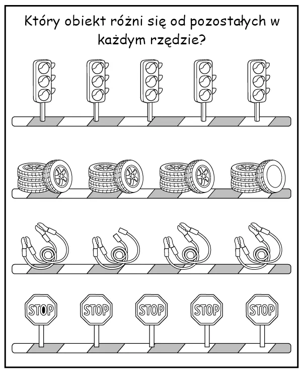 Wskaż inny przedmiot - Auta zadanie do druku dla dzieci