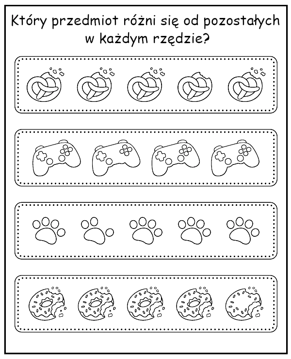Wskaż inny przedmiot - Pusheen zadanie do druku dla dzieci