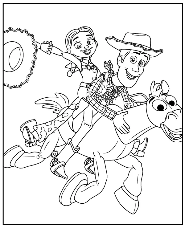 Toy Story kolorowanka Chudy i Jessie na koniu