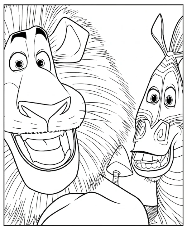 Madagaskar lew Alex i zebra Marty kolorowanka