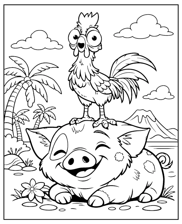 Heihei i Pua kolorowanka do druku