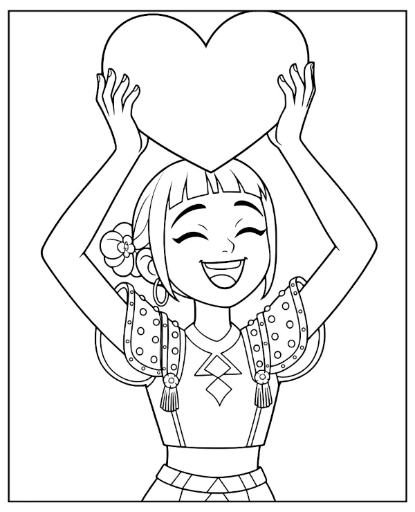 Kpop Demon Hunters Zoey z sercem kolorowanka do druku anime