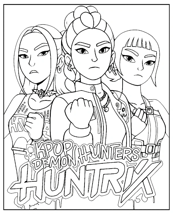 Kpop Huntrix kolorowanka Zoey, Mira i Rumi