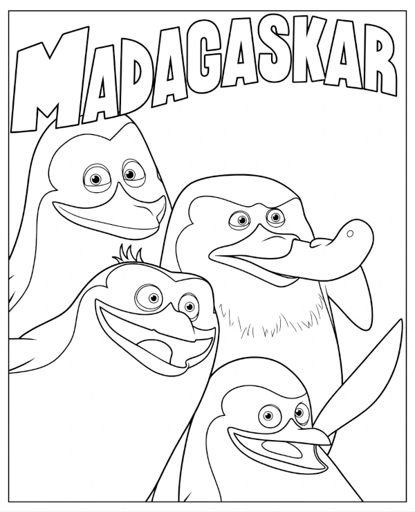 Kolorowanka pingwiny Skipper, Kowalski, Rico i Szeregowy