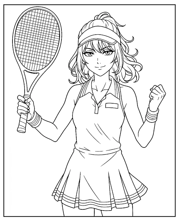 Kolorowanka tenisistka w stylu anime