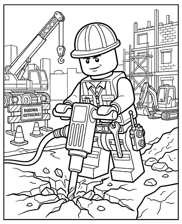 LEGO Budowniczy i młot pneumatyczny kolorowanka dla dzieci