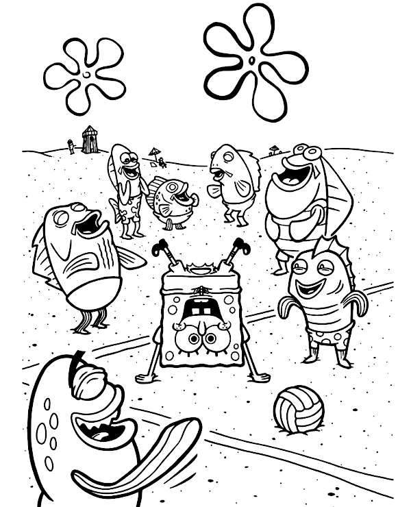 Spongebob i ryby kolorowanka dla dzieci