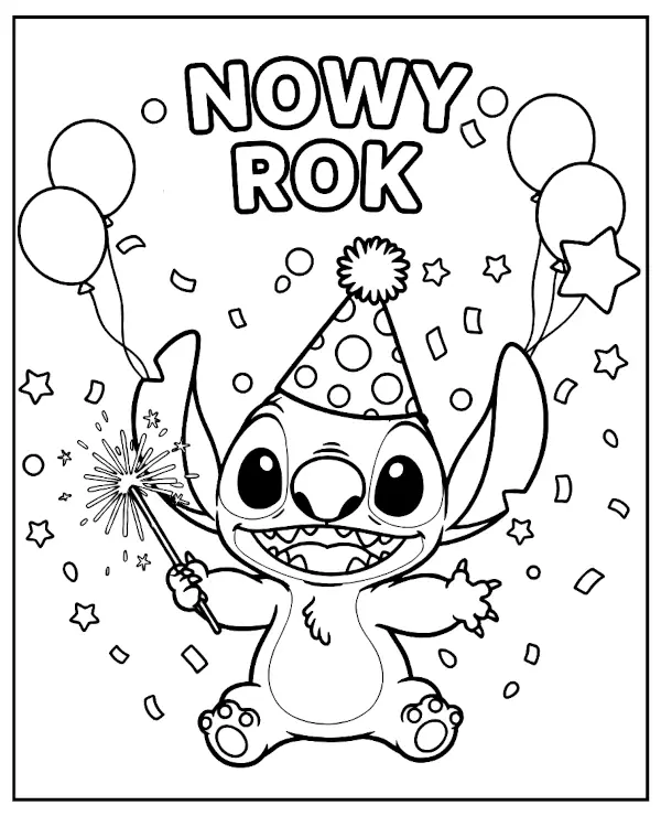 Stitch Nowy Rok kolorowanka dla dzieci