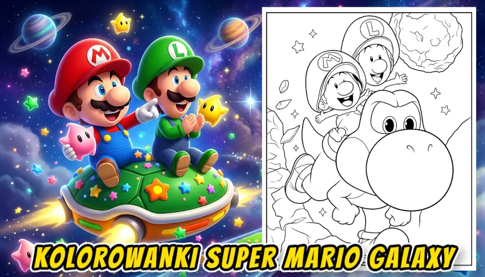 Film Super Mario Galaxy w kinach i na kolorowankach baner