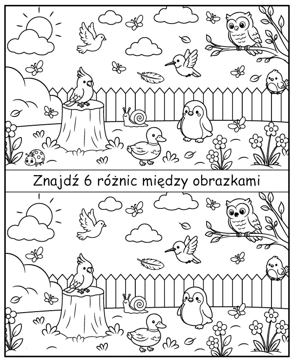 Znajdź różnice między obrazkami z ptakami