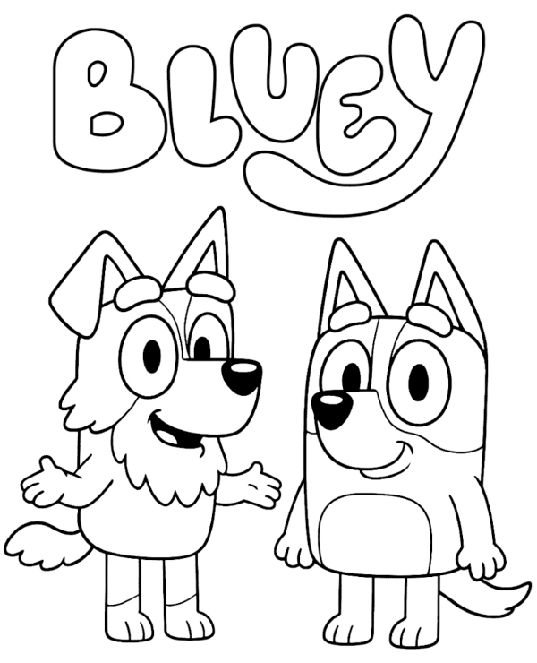 Bluey i Bingo Kolorowanka do Druku dla Dzieci