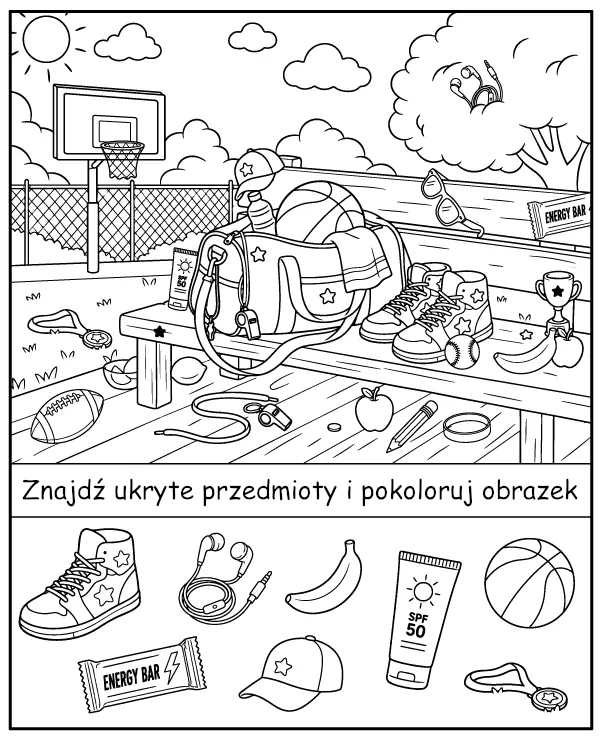 Znajdź Ukryte Koszykarskie Przedmioty - Zadanie dla Dzieci