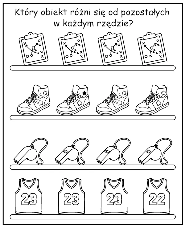 Znajdź Inny Obiekt - Koszykówka Zadanie dla Dzieci