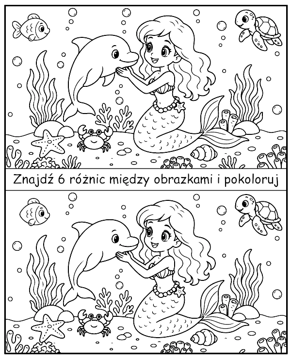 Znajdź różnice między obrazkami z syrenką