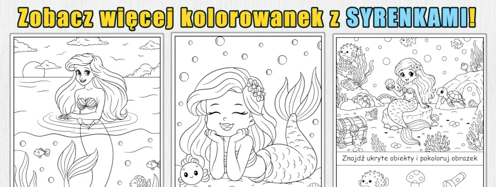 Baner więcej kolorowanek i zadań z syrenami