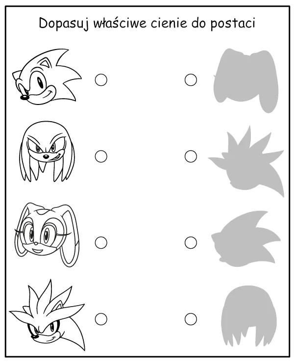 Dopasuj Cień do Postaci - Sonic Zadanie dla Dzieci