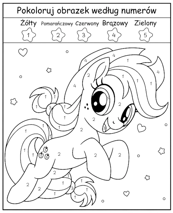 Pokoloruj Według Numerów My Little Pony Kolorowanka dla Dzieci do Druku