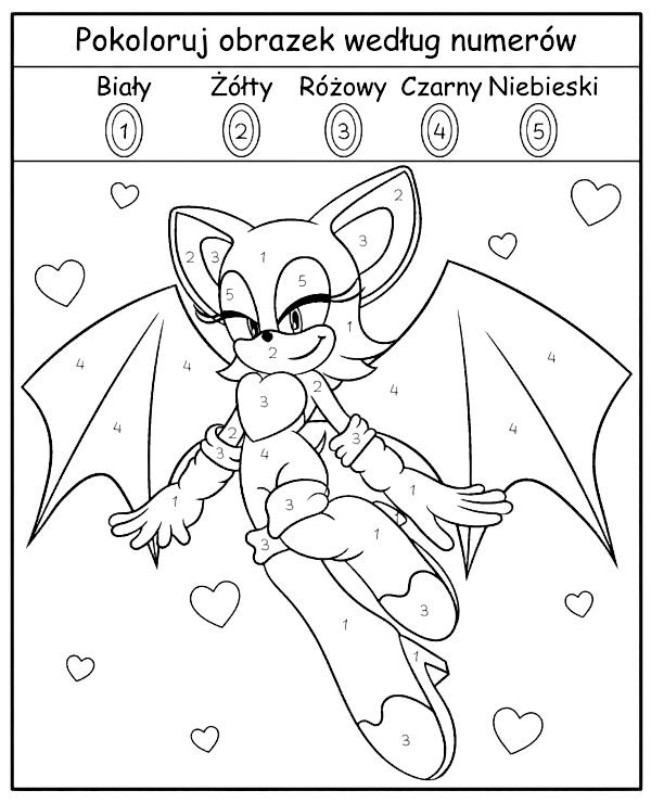 Pokoloruj Według Numerów Nietoperzyca Sonic Kolorowanka dla Dzieci do Druku