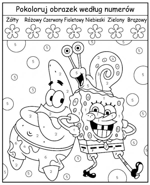 Pokoloruj Według Numerów SpongeBob Kolorowanka dla Dzieci do Druku