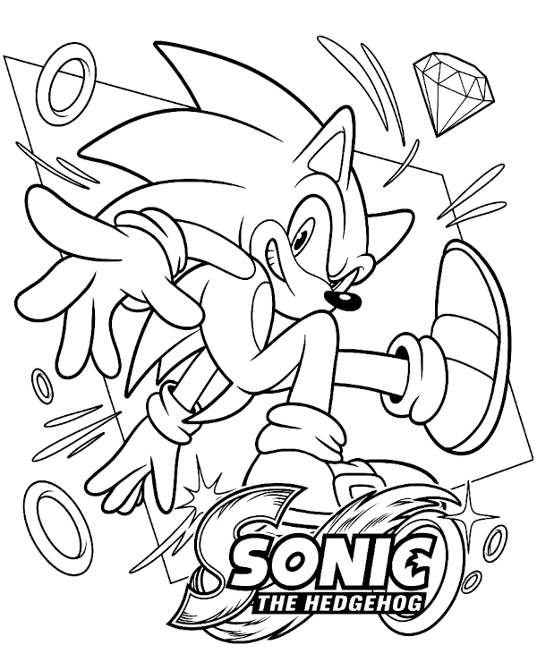 Efektowna kolorowanka Sonic z pierścieniami