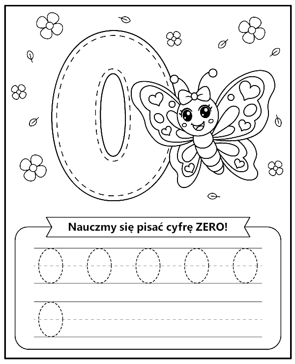 Cyfra 0 Zero Karta Pracy Liczby dla Dzieci do Druku